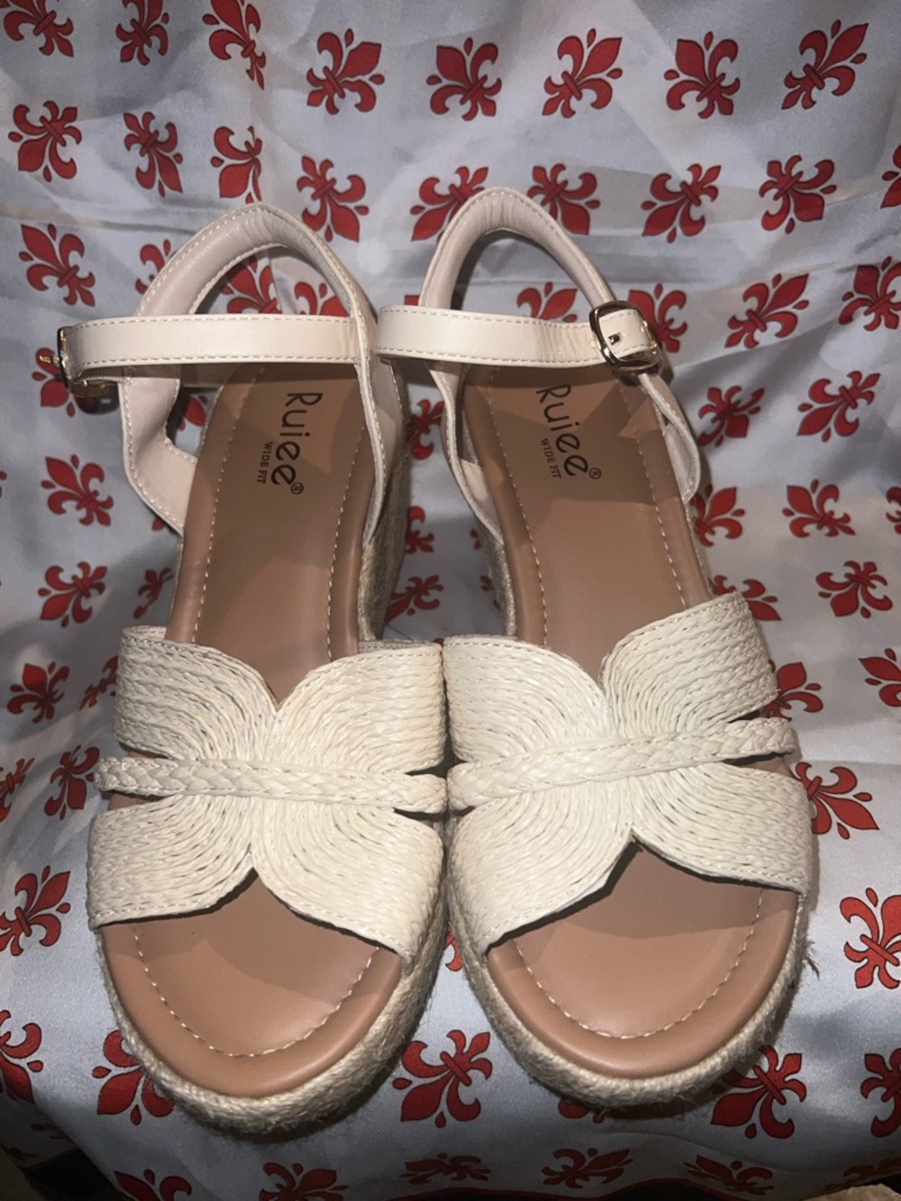 Women's Cream Braided Espadrille Wedge Sandals